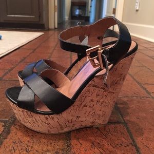 Black Leather Wedges